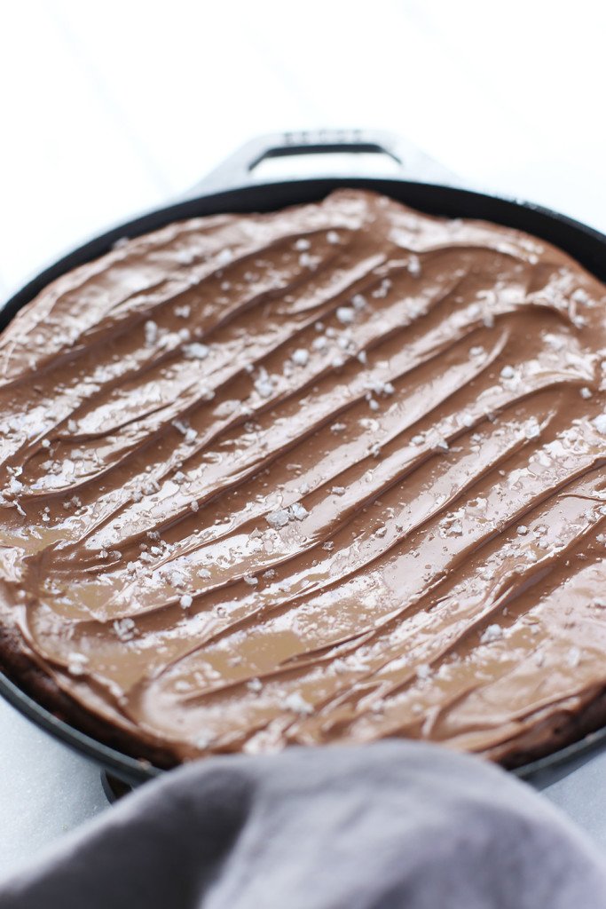 Salted Cast Iron Brownie, as easy as one bowl, one measure cup and spoon.