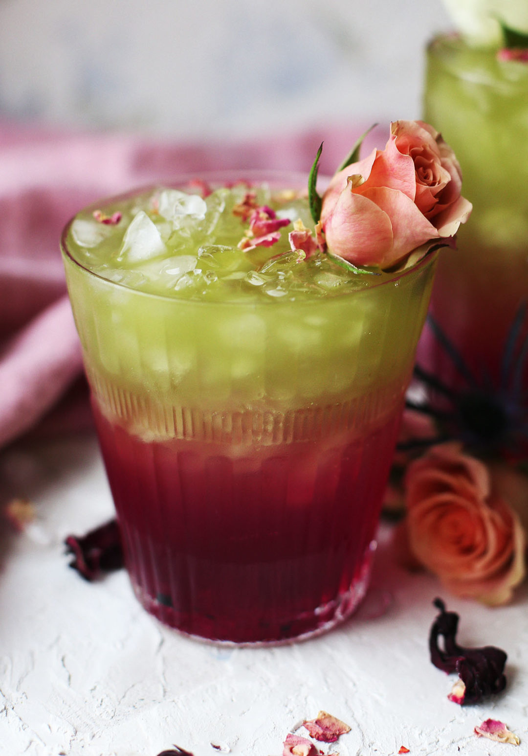 Refreshing Rose and Hibiscus Iced Green Tea