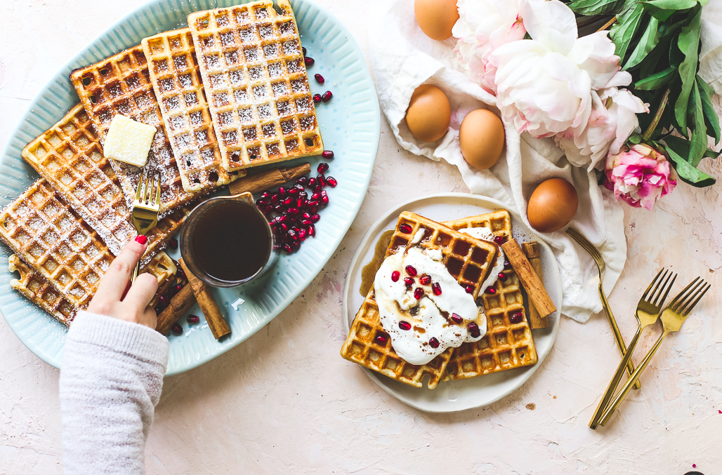 Crispy Buttermilk Waffles with Chai-spiced Maple Syrup